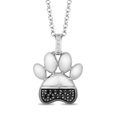 Disney Treasures 101 Dalmatians 0.085 CT. T.W. Black and White Diamond Paw Pendant in Sterling Silver - 19"