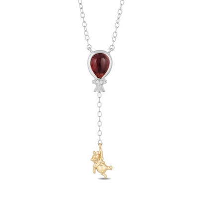 Disney Treasures Winnie the Pooh Pear-Shaped Garnet and Diamond Accent Balloon Necklace in Sterling Silver and 10K Gold