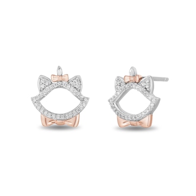 Disney Treasures Aristocats 0.085 CT. T.W. Diamond Marie Outline Stud Earrings in Sterling Silver and 10K Rose Gold