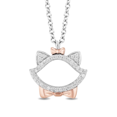 Disney Treasures Aristocats 0.085 CT. T.W. Diamond Marie Outline Pendant in Sterling Silver and 10K Rose Gold - 19"