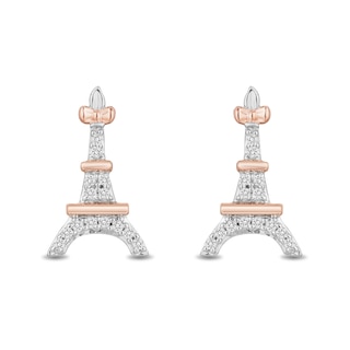 Disney Treasures Aristocats 0.065 CT. T.W. Diamond Eiffel Tower Stud Earrings in Sterling Silver and 10K Rose Gold