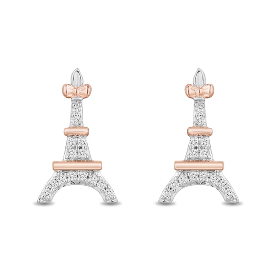 Disney Treasures Aristocats 0.065 CT. T.W. Diamond Eiffel Tower Stud Earrings in Sterling Silver and 10K Rose Gold