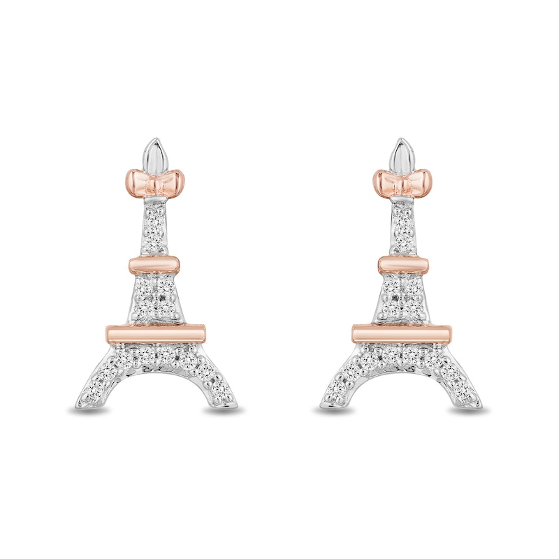 Disney Treasures Aristocats 0.065 CT. T.W. Diamond Eiffel Tower Stud Earrings in Sterling Silver and 10K Rose Gold|Peoples Jewellers
