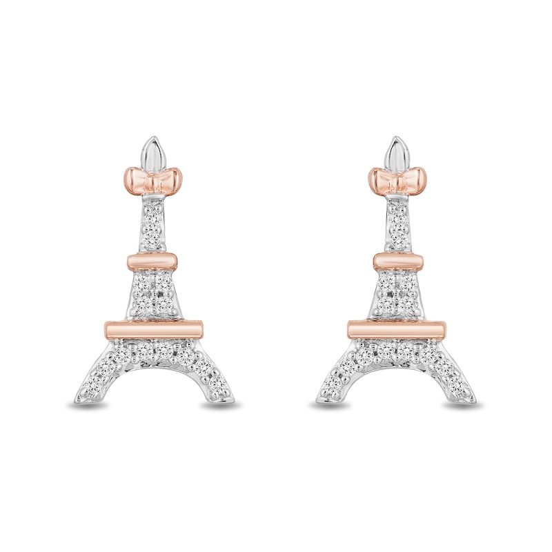 Disney Treasures Aristocats 0.065 CT. T.W. Diamond Eiffel Tower Stud Earrings in Sterling Silver and 10K Rose Gold