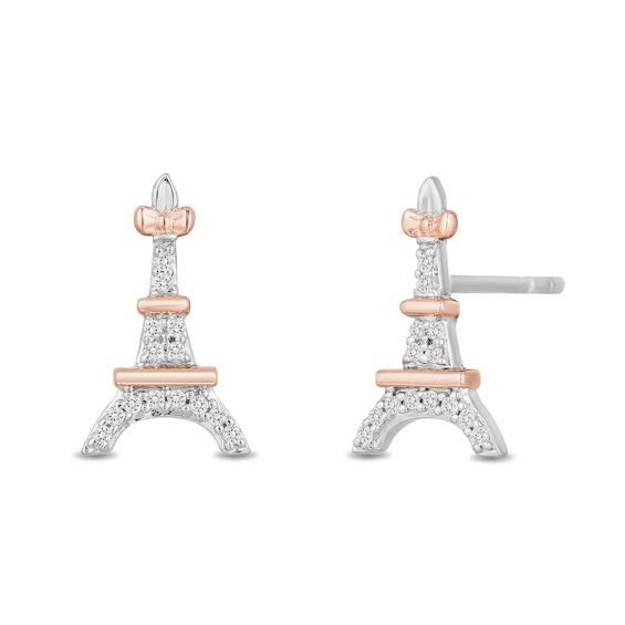 Disney Treasures Aristocats 0.065 CT. T.W. Diamond Eiffel Tower Stud Earrings in Sterling Silver and 10K Rose Gold