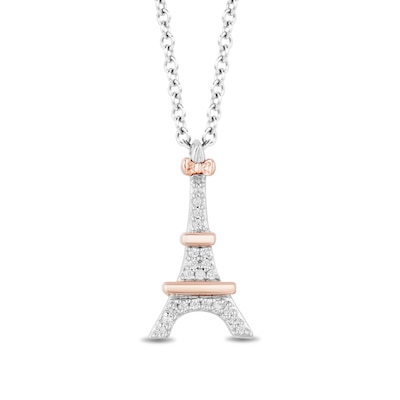 Disney Treasures Aristocats 0.04 CT. T.W. Diamond Eiffel Tower Pendant in Sterling Silver and 10K Rose Gold - 19"