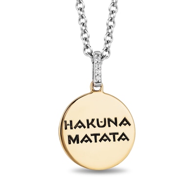 Disney Treasures The Lion King Diamond Accent "HAKUNA MATATA" and Simba Symbol Reversible Pendant in 10K Gold - 19"