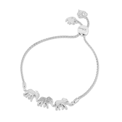 Disney Treasures The Lion King 0.04 CT. T.W. Diamond Elephant Family Bolo Bracelet in Sterling Silver - 9.0"