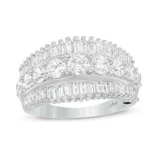 Marilyn Monroe™ Collection 1.95 CT. T.W. Baguette and Round Diamond Multi-Row Ring in 14K White Gold