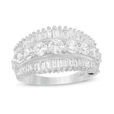 Marilyn Monroe™ Collection 1.95 CT. T.W. Baguette and Round Diamond Multi-Row Ring in 14K White Gold