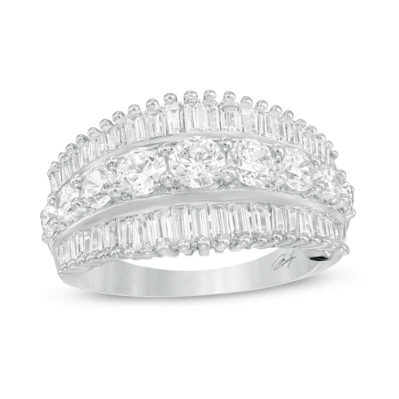 Marilyn Monroe™ Collection 1.95 CT. T.W. Baguette and Round Diamond Multi-Row Ring in 14K White Gold