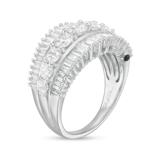 Marilyn Monroe™ Collection 1.95 CT. T.W. Baguette and Round Diamond Multi-Row Ring in 14K White Gold