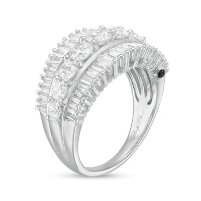 Marilyn Monroe™ Collection 1.95 CT. T.W. Baguette and Round Diamond Multi-Row Ring in 14K White Gold