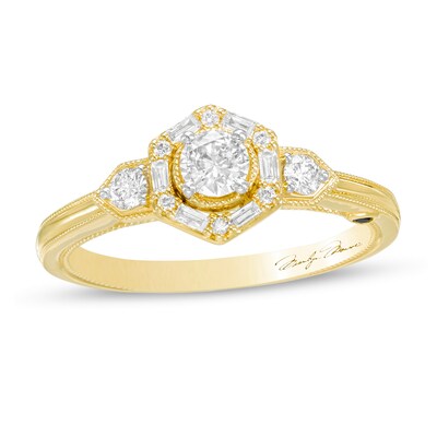 Marilyn Monroe™ Collection 0.45 CT. T.W. Diamond Hexagon Frame Art Deco Engagement Ring in 14K Gold