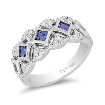 Enchanted Disney Ultimate Princess Celebration 3.0mm Tanzanite and 0.29 CT. T.W. Diamond Art Deco Band in 14K White Gold