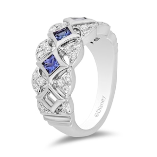 Enchanted Disney Ultimate Princess Celebration 3.0mm Tanzanite and 0.29 CT. T.W. Diamond Art Deco Band in 14K White Gold