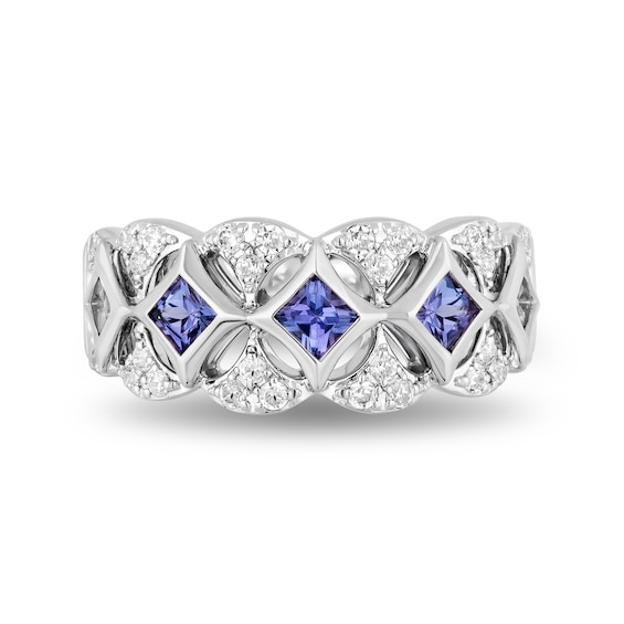 Enchanted Disney Ultimate Princess Celebration 3.0mm Tanzanite and 0.29 CT. T.W. Diamond Art Deco Band in 14K White Gold