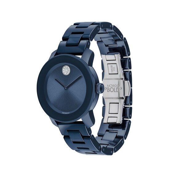 Ladies' Movado Bold® Evolution Crystal Accent Blue Ceramic Watch with Blue Dial (Model: 3600756)