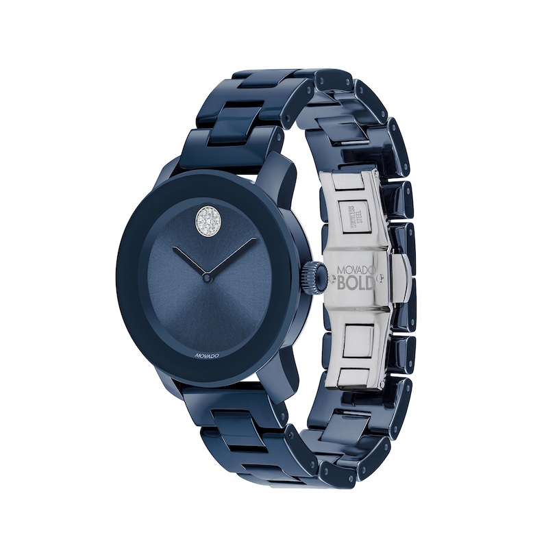 Main Image 2 of Ladies' Movado Bold® Evolution Crystal Accent Blue Ceramic Watch with Blue Dial (Model: 3600756)