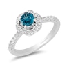 Thumbnail Image 0 of Enchanted Disney Cinderella 5.0mm London Blue Topaz and 0.29 CT. T.W. Diamond Frame Engagement Ring in 14K White Gold