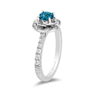 Enchanted Disney Cinderella 5.0mm London Blue Topaz and 0.29 CT. T.W. Diamond Frame Engagement Ring in 14K White Gold