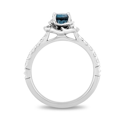 Enchanted Disney Cinderella 5.0mm London Blue Topaz and 0.29 CT. T.W. Diamond Frame Engagement Ring in 14K White Gold