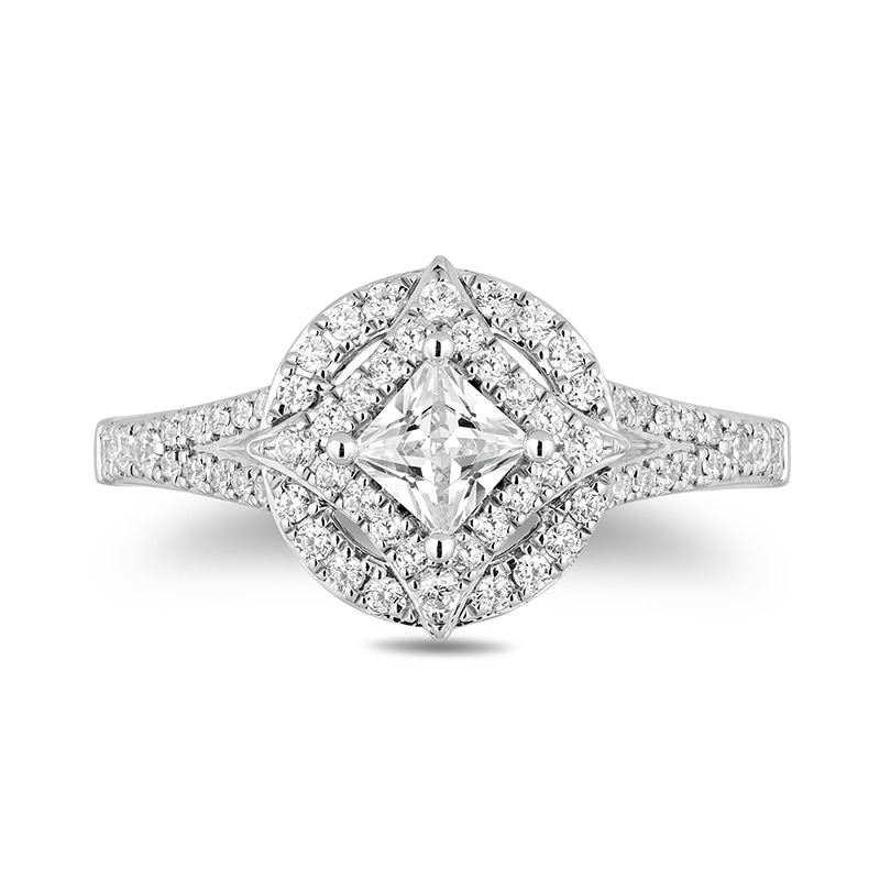 Enchanted Disney Ultimate Princess Celebration 0.95 CT. T.W. Princess-Cut Diamond Engagement Ring in 14K White Gold|Peoples Jewellers