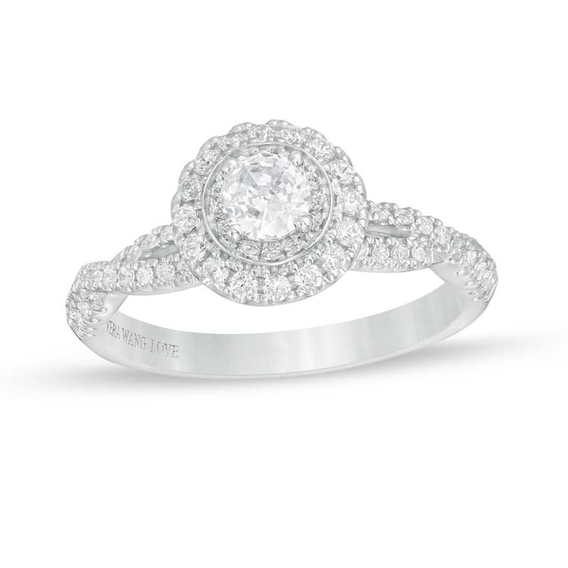 Vera Wang Love Collection 0.69 CT. T.W. Diamond Double Frame Twist Shank Engagement Ring in 14K White Gold