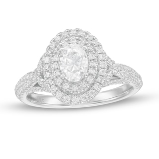 Vera Wang Love Collection 0.95 CT. T.W. Oval Diamond Double Frame Engagement Ring in 14K White Gold