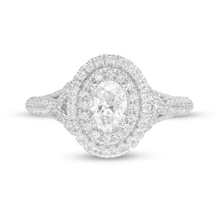 Vera Wang Love Collection 0.95 CT. T.W. Oval Diamond Double Frame Engagement Ring in 14K White Gold