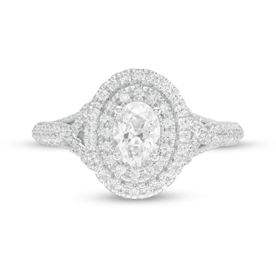 Vera Wang Love Collection 0.95 CT. T.W. Oval Diamond Double Frame Engagement Ring in 14K White Gold