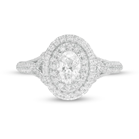 Vera Wang Love Collection 0.95 CT. T.W. Oval Diamond Double Frame Engagement Ring in 14K White Gold