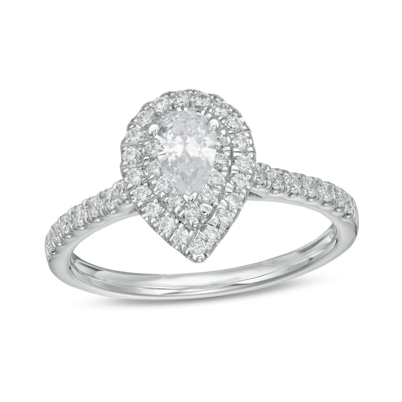 0.80 CT. T.W. Pear-Shaped Diamond Double Frame Engagement Ring in 10K White Gold (I/I2)