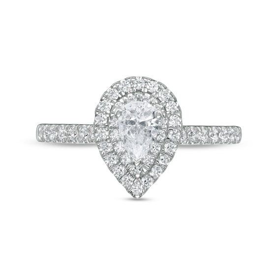 0.80 CT. T.W. Pear-Shaped Diamond Double Frame Engagement Ring in 10K White Gold (I/I2)