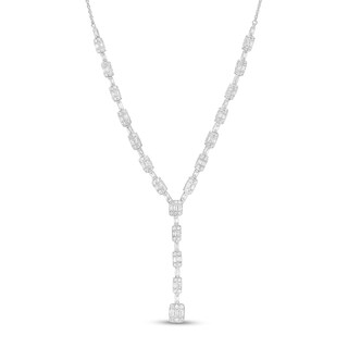 2.00 CT. T.W. Baguette and Round Diamond "Y" Necklace in 10K White Gold