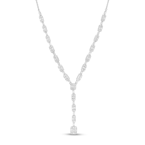 2.00 CT. T.W. Baguette and Round Diamond "Y" Necklace in 10K White Gold