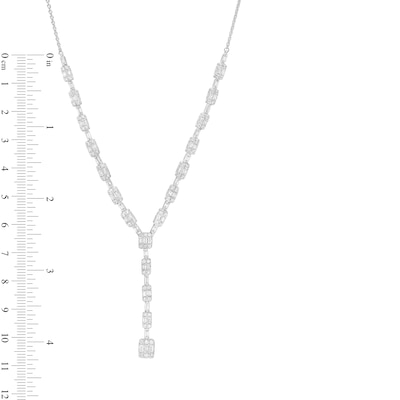 2.00 CT. T.W. Baguette and Round Diamond "Y" Necklace in 10K White Gold