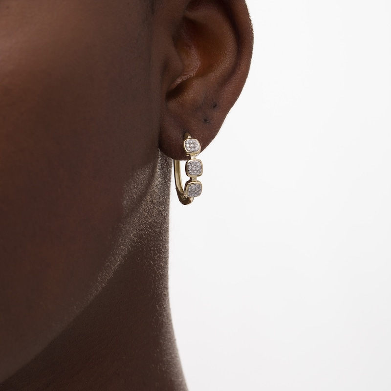 0.25 CT. T.W. Composite Cushion Diamond Linear Three Stone Hoop Earrings in 10K Gold|Peoples Jewellers