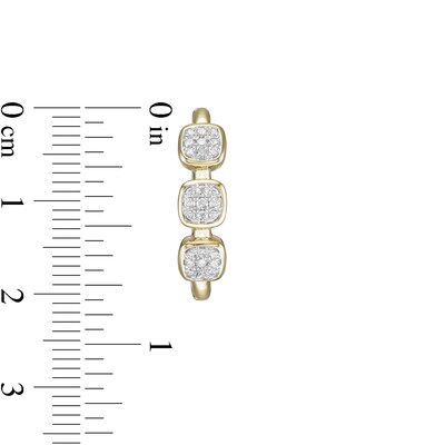 0.25 CT. T.W. Composite Cushion Diamond Linear Three Stone Hoop Earrings in 10K Gold