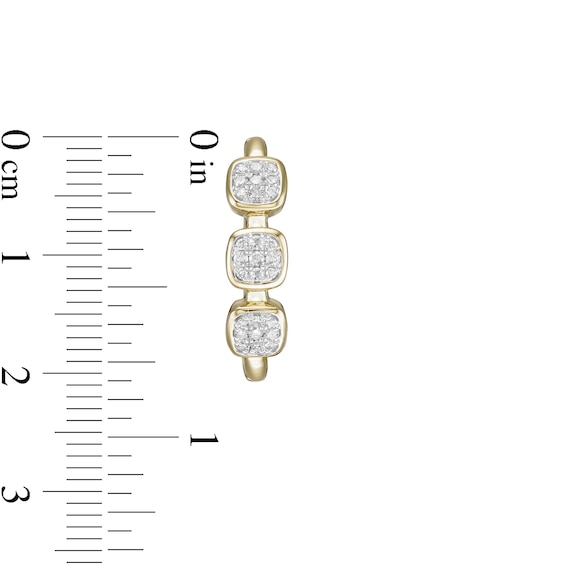 0.25 CT. T.W. Composite Cushion Diamond Linear Three Stone Hoop Earrings in 10K Gold