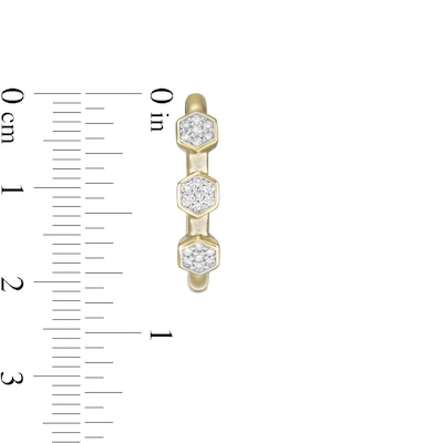 0.20 CT. T.W. Composite Diamond Hexagon Linear Three Stone Hoop Earrings in 10K Gold