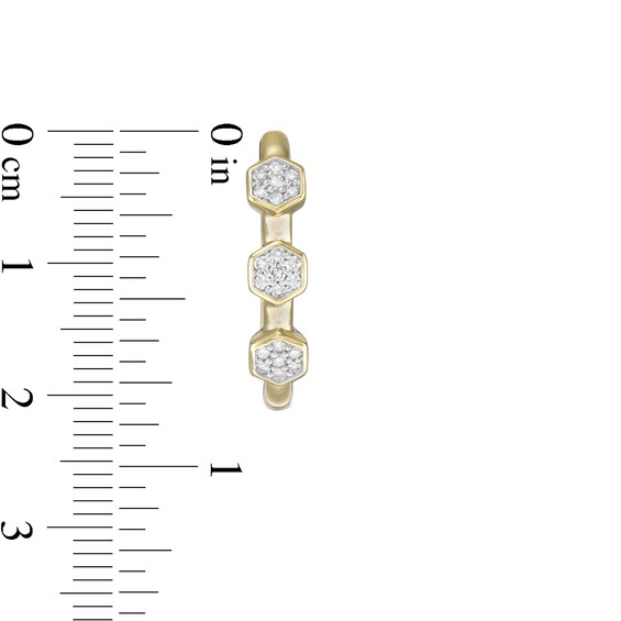 0.20 CT. T.W. Composite Diamond Hexagon Linear Three Stone Hoop Earrings in 10K Gold