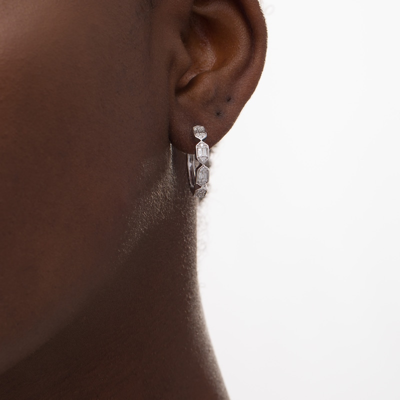 0.50 CT. T.W. Diamond Elongated Hexagon Hoop Earrings in 10K White Gold|Peoples Jewellers