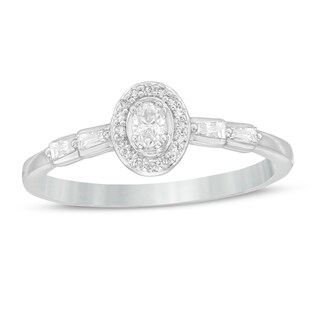 0.20 CT. T.W. Oval Diamond Frame Promise Ring in 10K White Gold