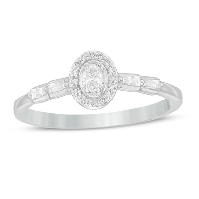 0.20 CT. T.W. Oval Diamond Frame Promise Ring in 10K White Gold