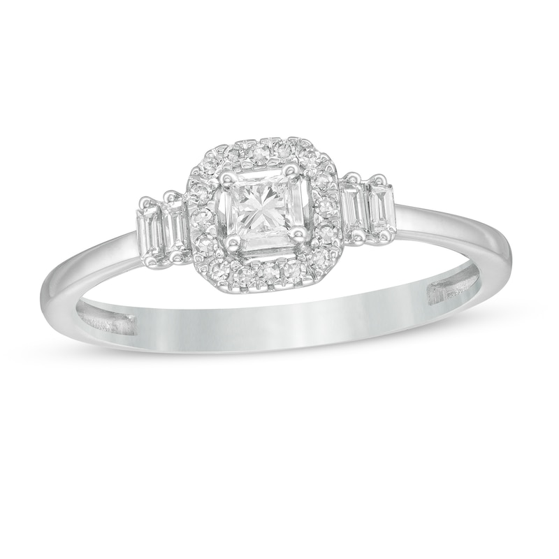 0.20 CT. T.W. Princess-Cut Diamond Cushion Frame Promise Ring in 10K White Gold