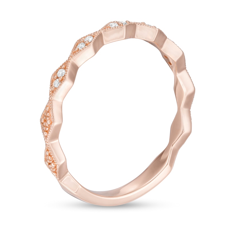 Main Image 3 of 0.05 CT. T.W. Diamond Vintage-Style Art Deco Anniversary Band in 10K Rose Gold