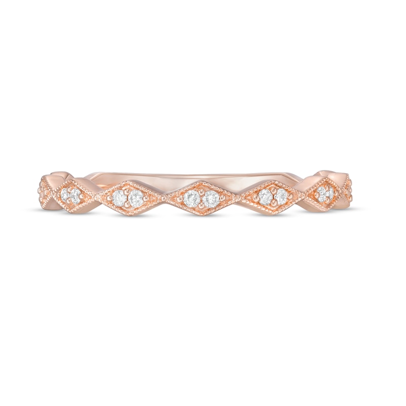 Main Image 4 of 0.05 CT. T.W. Diamond Vintage-Style Art Deco Anniversary Band in 10K Rose Gold