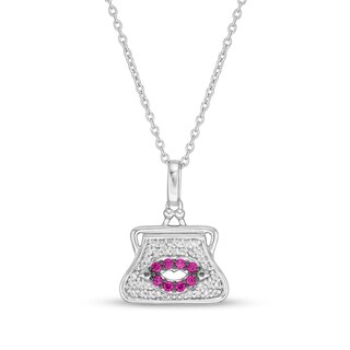 Marilyn Monroe™ Collection Ruby and 0.145 CT. T.W. Diamond Purse with Lips Pendant in Sterling Silver