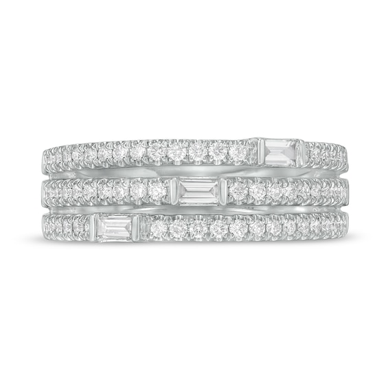 0.50 CT. T.W. Baguette and Round Diamond Triple Row Anniversary Band in 14K White Gold